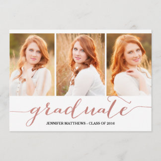Invitation Collage photo rose Gold Script | Fête de l'obtenti