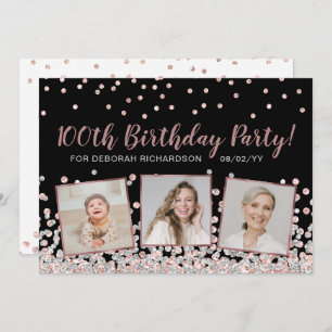 Invitation Collage photo rose Gold Silver 100e anniversaire