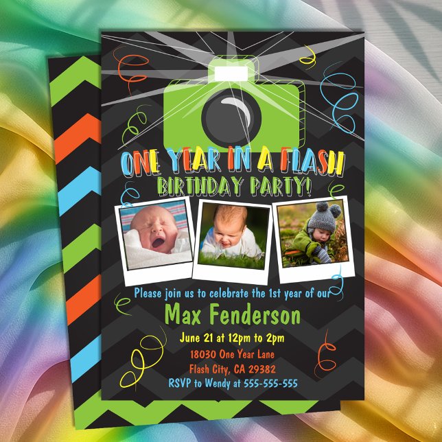 Invitation Collage photo Un an dans un Flash Premier annivers (Photo Collage One Year in a Flash First Birthday I Invitation
)