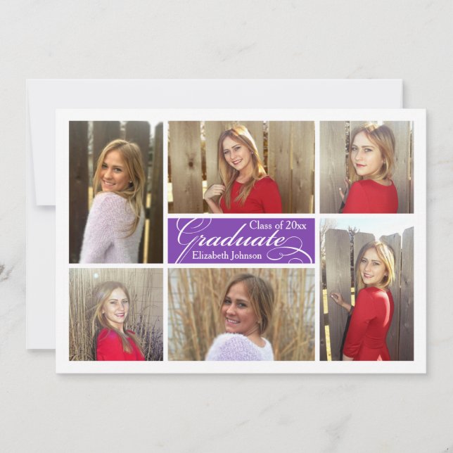 Invitation Collage photo violet de raisin Graduation personna (Devant)