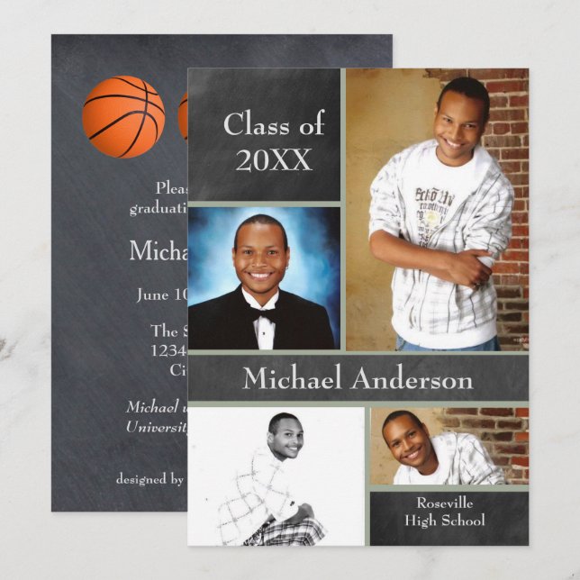 Invitation Collage sur tableau noir Basketball - Annonce de r (Devant / Derrière)