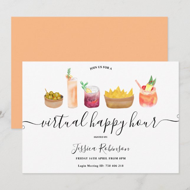 Invitation Collations cocktails aquarelle heures heureuses vi (Devant / Derrière)