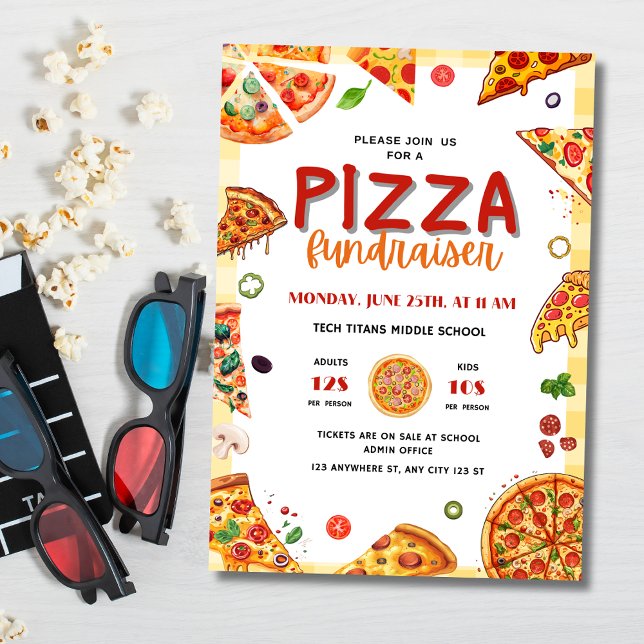 Invitation Collecte de fonds à l'école par la pizza, Dîner pi (Créateur téléchargé)