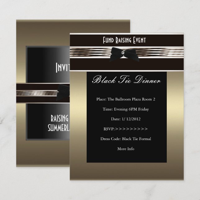 Invitation Collecte de Fonds Formel Smoking Bronze (Devant / Derrière)