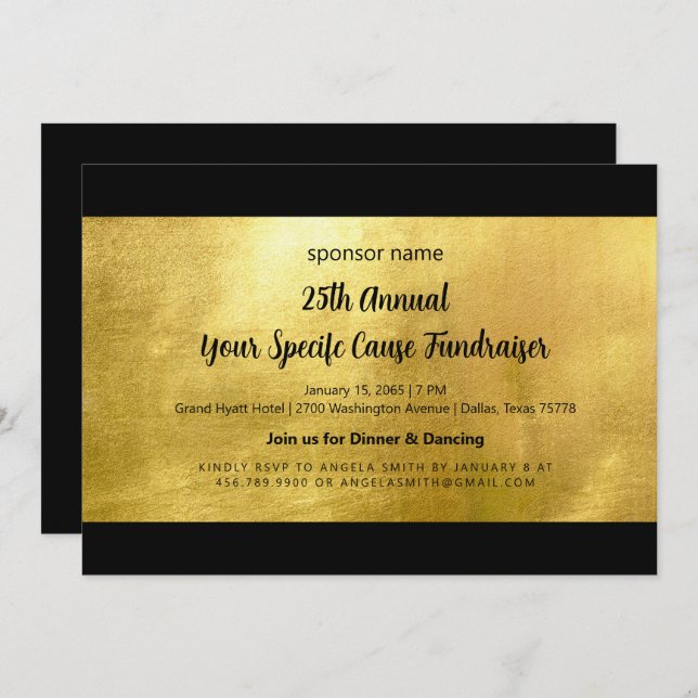 Invitation Collecte de fonds Glam Gold et Black Elegant (Devant / Derrière)
