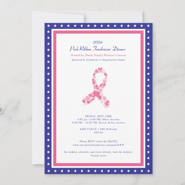 Invitation Collecte de fonds Pink Ribbon Sensibilisation poli (Devant)