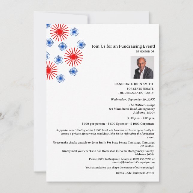 Invitation Collecte de fonds politique Cute Campaign  (Devant)