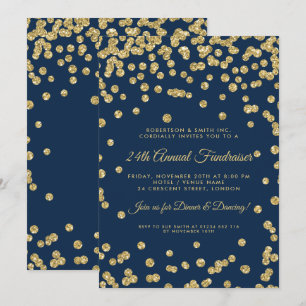 Invitation Collecte de fonds pour le dîner Gold Confetti Navy