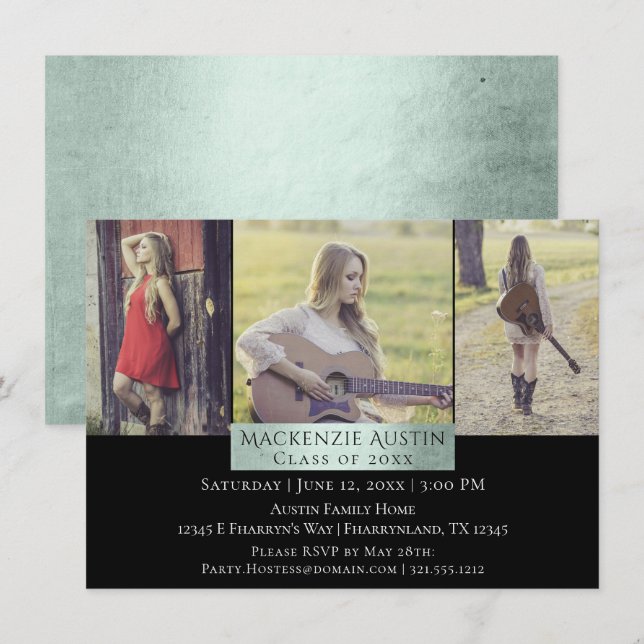 Invitation Collecte des diplômes | Green Sage Mint Grad 3 Pho (Devant / Derrière)