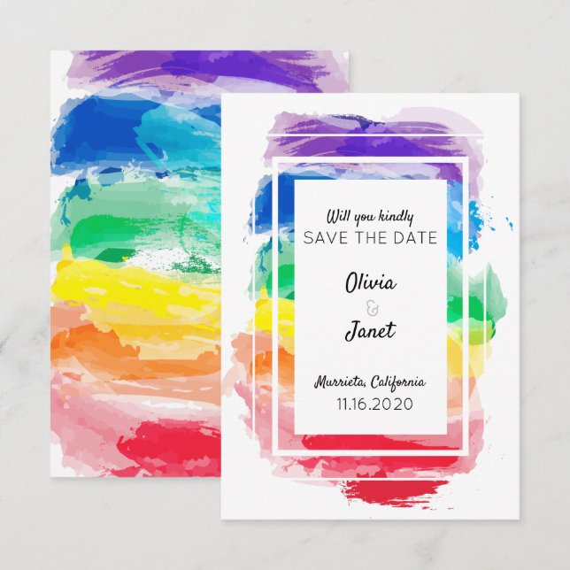 Invitation Collection Aquarelle Arc-en-Ciel Sauvegarder la Da (Devant / Derrière)