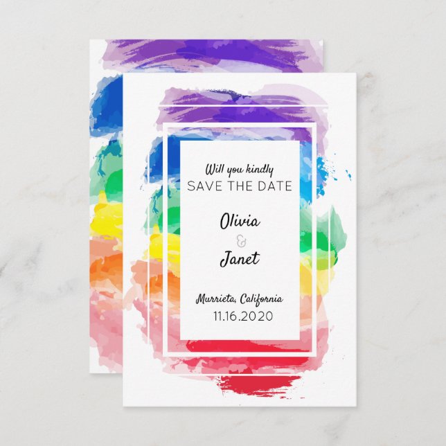 Invitation Collection Aquarelles Arc-en-Ciel Save The Date (Devant / Derrière)