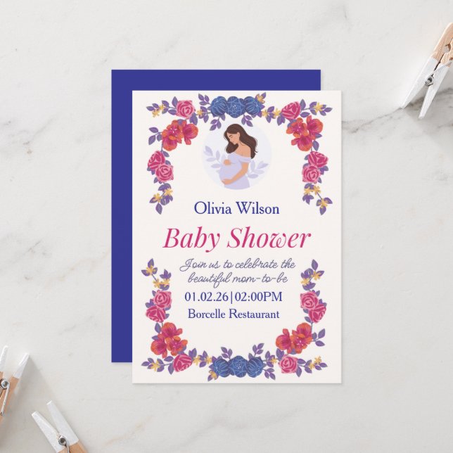 Invitation Collection Baby Shower Débuts Sucrés (Devant/Arrière en situation)