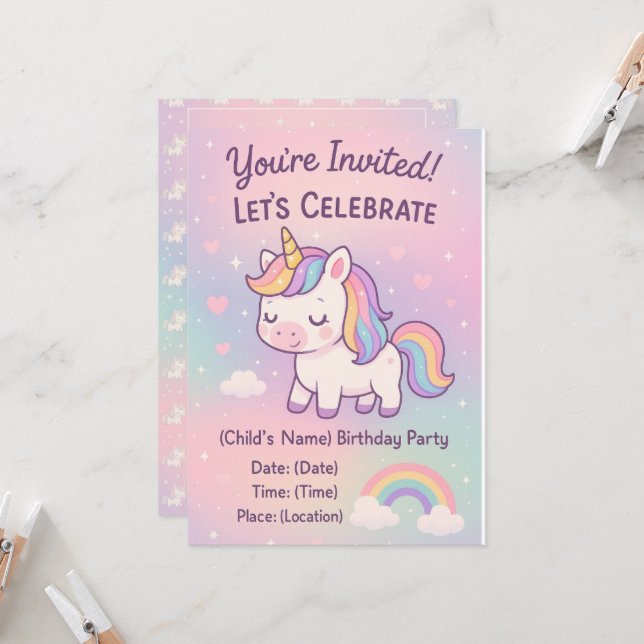Invitation Collection d'anniversaire Kawaii (Devant/Arrière en situation)