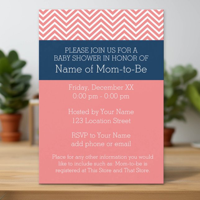 Invitation Collection de baby showers - Corail et Chevrons de (Custom Invitation with Download Option)