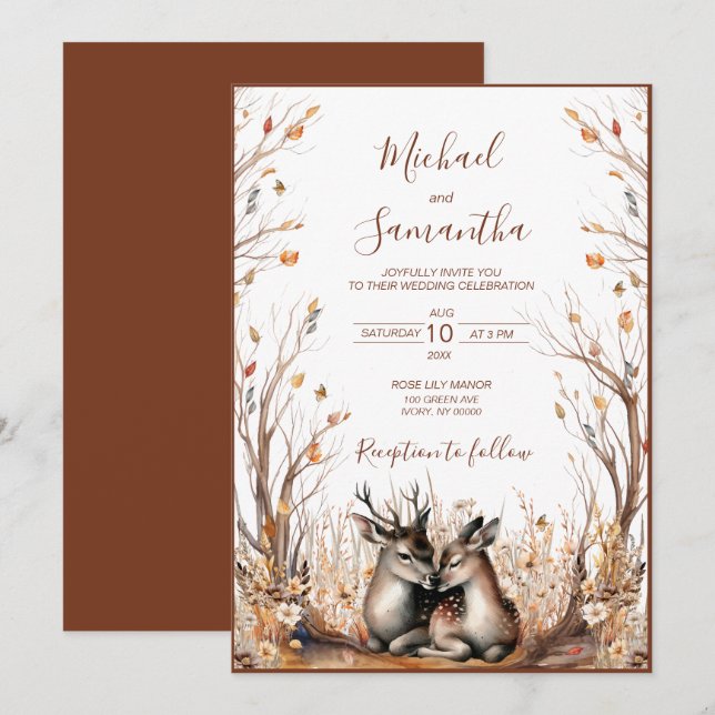 Invitation Collection de mariage Cerf Rustique Automnal (Devant / Derrière)