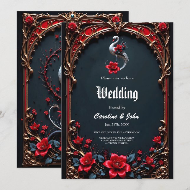 Invitation Collection de mariage Elegant Cygne Blanc  (Devant / Derrière)