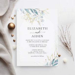 Invitation Collection de Mariages Bleu Or (Imiter) Blanc
