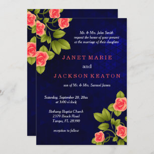 Invitation Collection de Mariages de fleurs de Rose bleu fonc