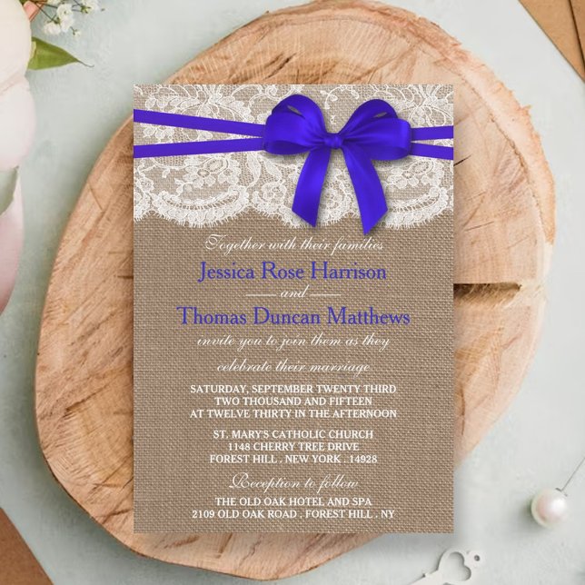 Invitation Collection de Mariages Rustic Blue Bow (Créateur téléchargé)