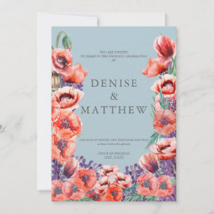 Invitation Collection de pavots avec fond bleu Omphalodes