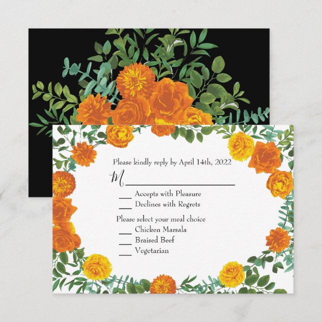 Invitation Collection Mariage gothique d'Halloween noir et or (Devant / Derrière)