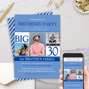 Invitation Collection photo bleu moderne 30e anniversaire Inv