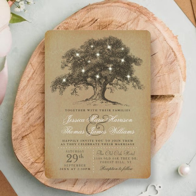 Invitation Collection Vintage de Mariages d'Old Oak Tree (Créateur téléchargé)