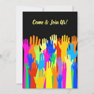 Invitation Collectivité de groupes divers colorés de mains él