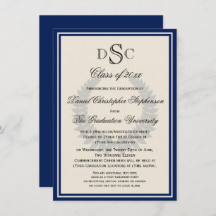 Invitation Collège Classique Monogram Laurel De La Marine