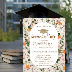Invitation Collège Fleurs Sauvages Prairie Diamants Or