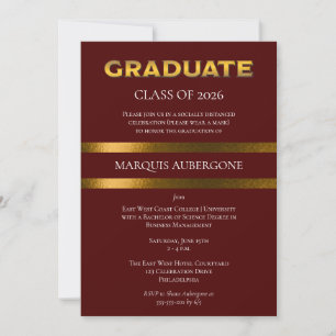 Invitation Collège Sleek Maroon Univ Gold Graduation Party