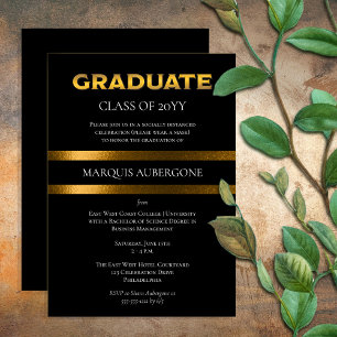 Invitation Collège Sleek   Noir Univ   Gold Graduation Party