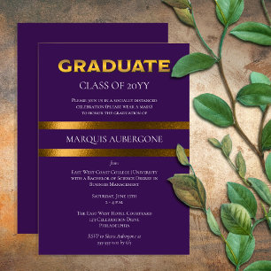 Invitation Collège Sleek   Univ Purple  Gold Graduation Party