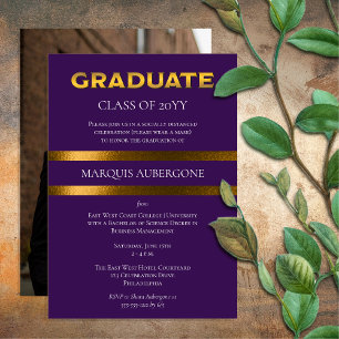 Invitation Collège Sleek   Univ Purple  Gold Graduation Party