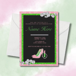 Invitation College Sorority Green Pink Bienvenue À La Sisterh