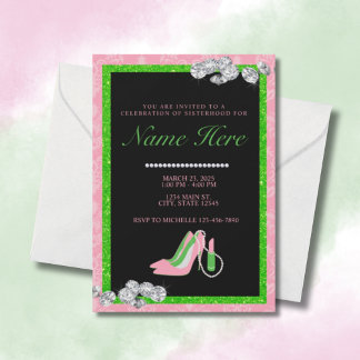Invitation College Sorority Green Pink Bienvenue À La Sisterh