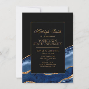 Invitation College Trunk Party Elégant Marine Marbre noir ble