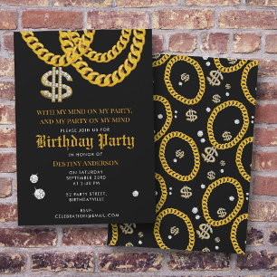Invitation Collier Cubain en Or Hip Hop pour Anniversaire 90'