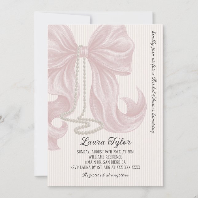 Invitation Collier de perles à nœud rose pour Baby Shower de  (Devant)