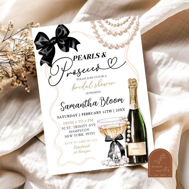 Invitation Collier de perles Coquette noire et Prosecco (Créateur téléchargé)