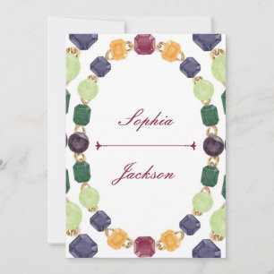 Invitation Collier de pierres précieuses aquarelle Mariage