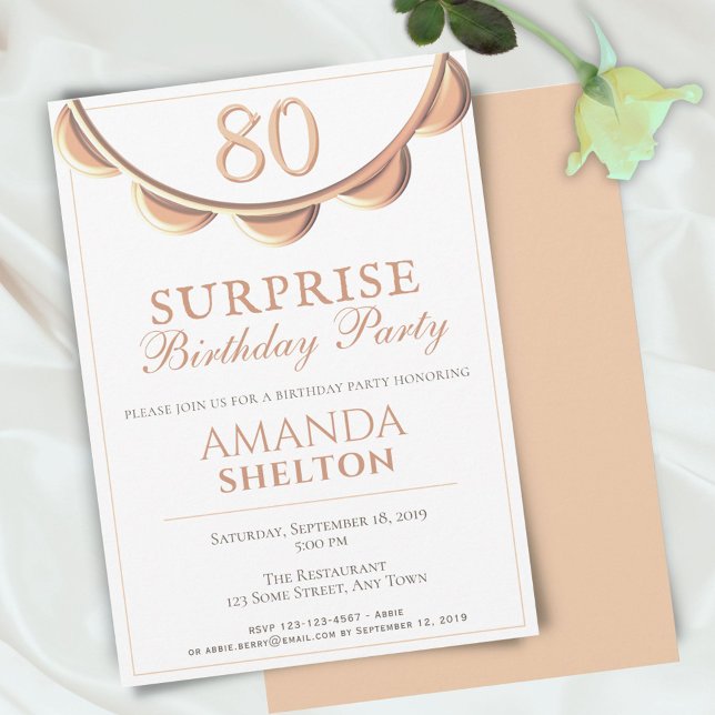 Invitation Collier Élégant Fête d'anniversaire surprise 80 an (Créateur téléchargé)