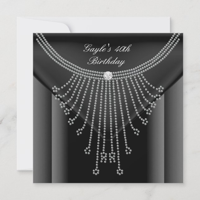 Invitation Collier noir de fête d'anniversaire Jewel Diamond (Devant)
