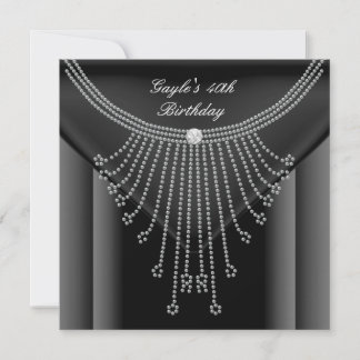 Invitation Collier noir de fête d'anniversaire Jewel Diamond