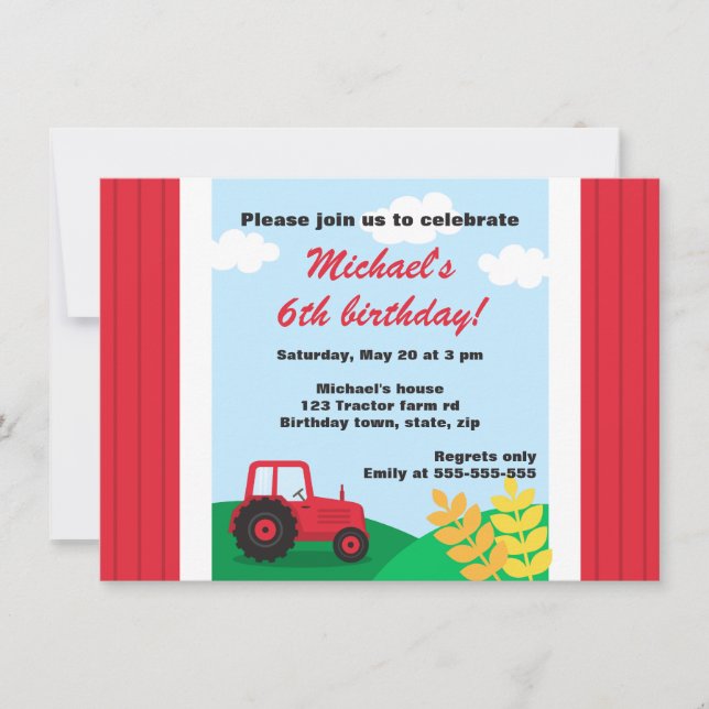 Invitation Collines de tracteur de ferme et partie (Devant)