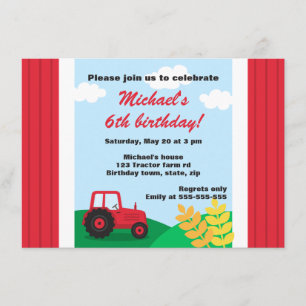 Invitation Collines de tracteur de ferme et partie
