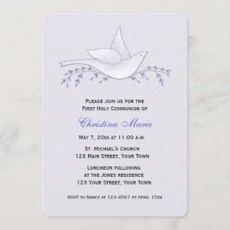 Invitation Colombe avec des branches, lilas, première