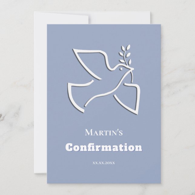 Invitation colombe blanche fond bleu Confirmation  (Devant)