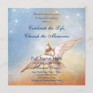 Invitation Colombe bleue or élégant En souvenir affectueux Mé