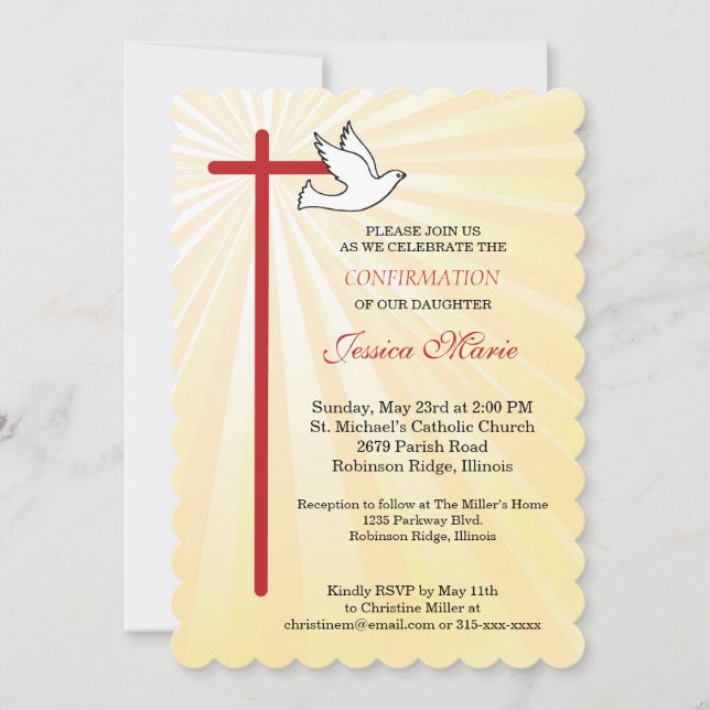 Invitation Colombe croisée coquille Saint-Jacques rayons doré (Devant)